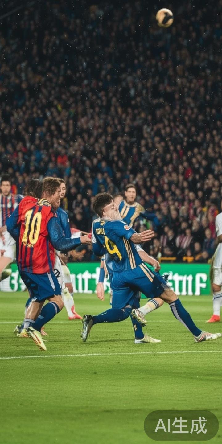 在比赛的关键时刻，梅西在对方十名防守球员围追堵截下